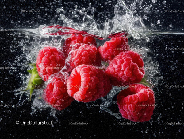 Fresh Raspberries Splashing into Water with Vibrant Colors