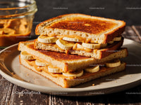 Banana and Peanut Butter Toast on Rustic Plate