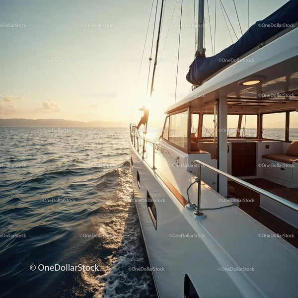 Luxury Sailing Yacht on Ocean at Sunset with Calm Seas