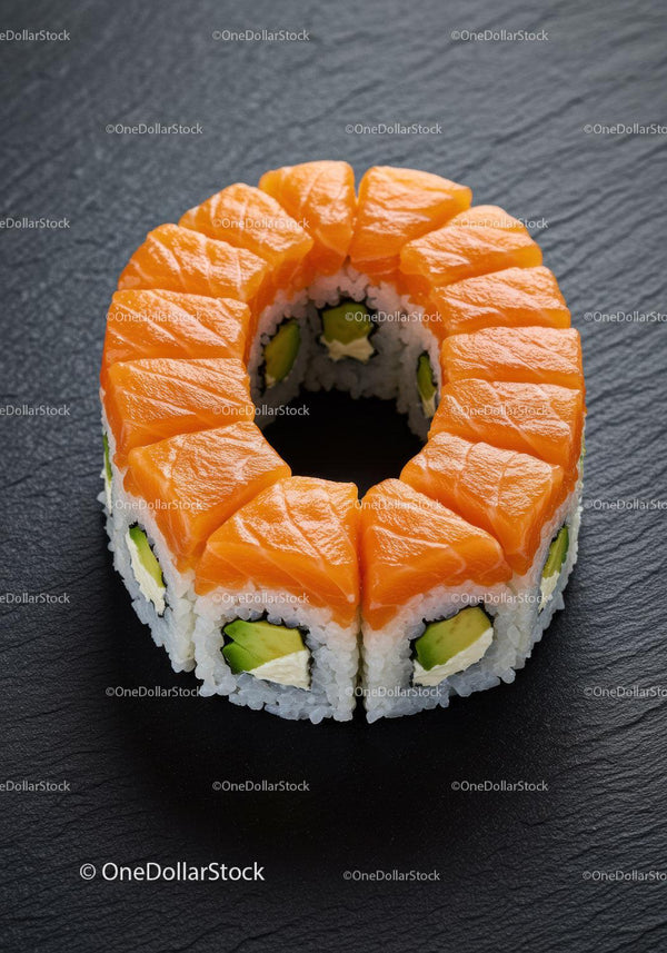 Fresh salmon sushi roll with avocado and cream cheese