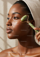 Young Woman Performing Facial Massage with Jade Roller for Skin Rejuvenation