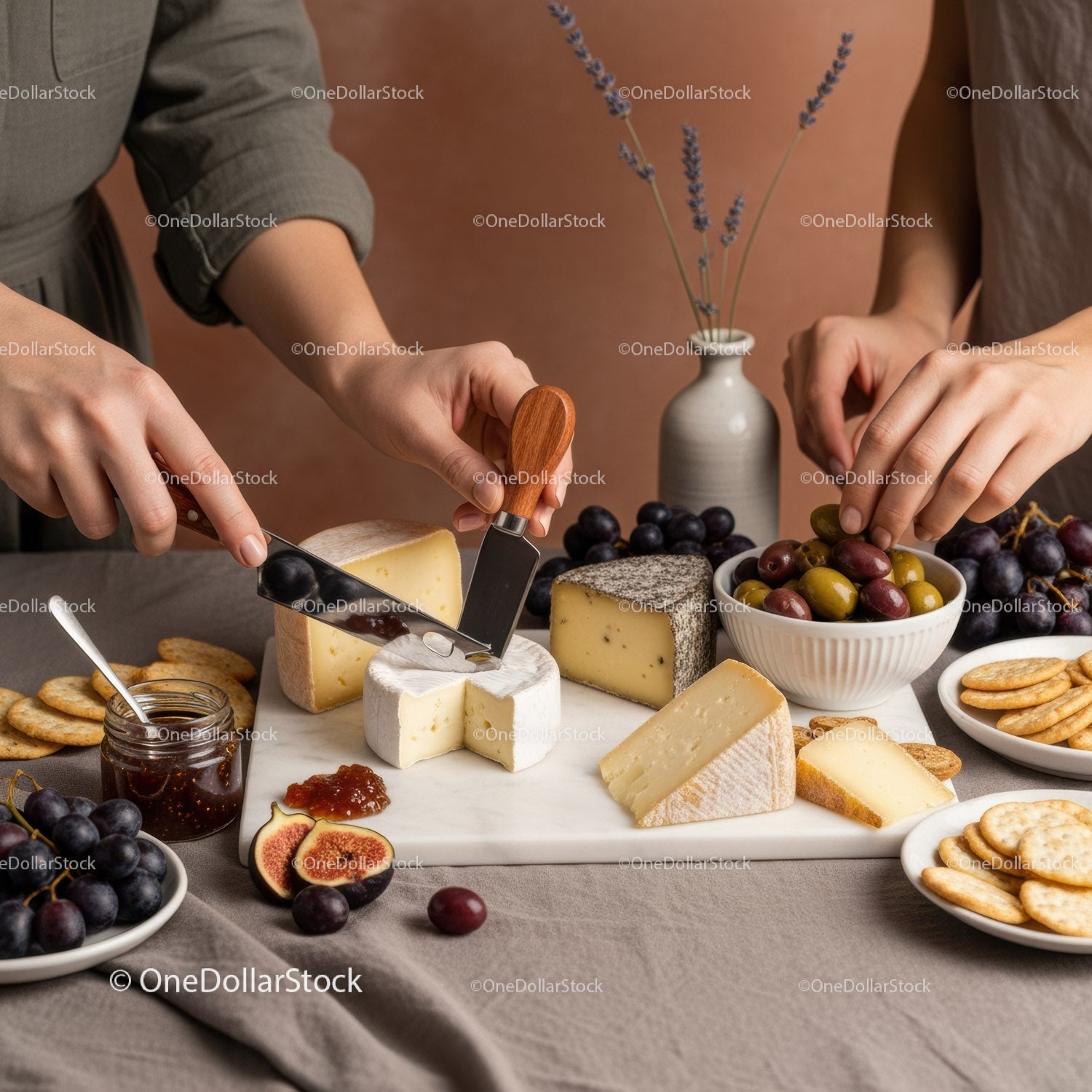 Cheese and Fruit Platter with Grapes and Herbs - Gourmet Food and Snack Display