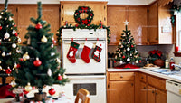 Cozy kitchen decorated with festive Christmas decorations