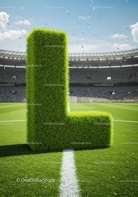 Large Grass Letter L on Soccer Field in Stadium