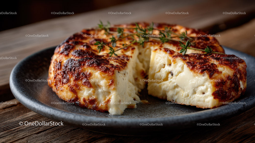 Cheesy Baked Casserole with Herbs on Rustic Plate