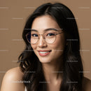 Stylish Young Woman with Glasses and Long Dark Hair Portrait