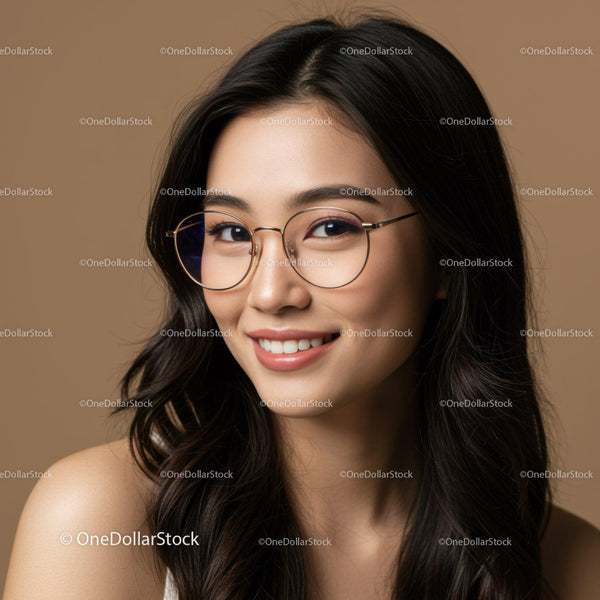 Stylish Young Woman with Glasses and Long Dark Hair Portrait