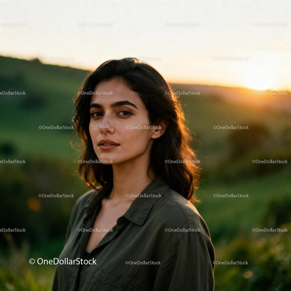 Young woman standing in nature during golden hour