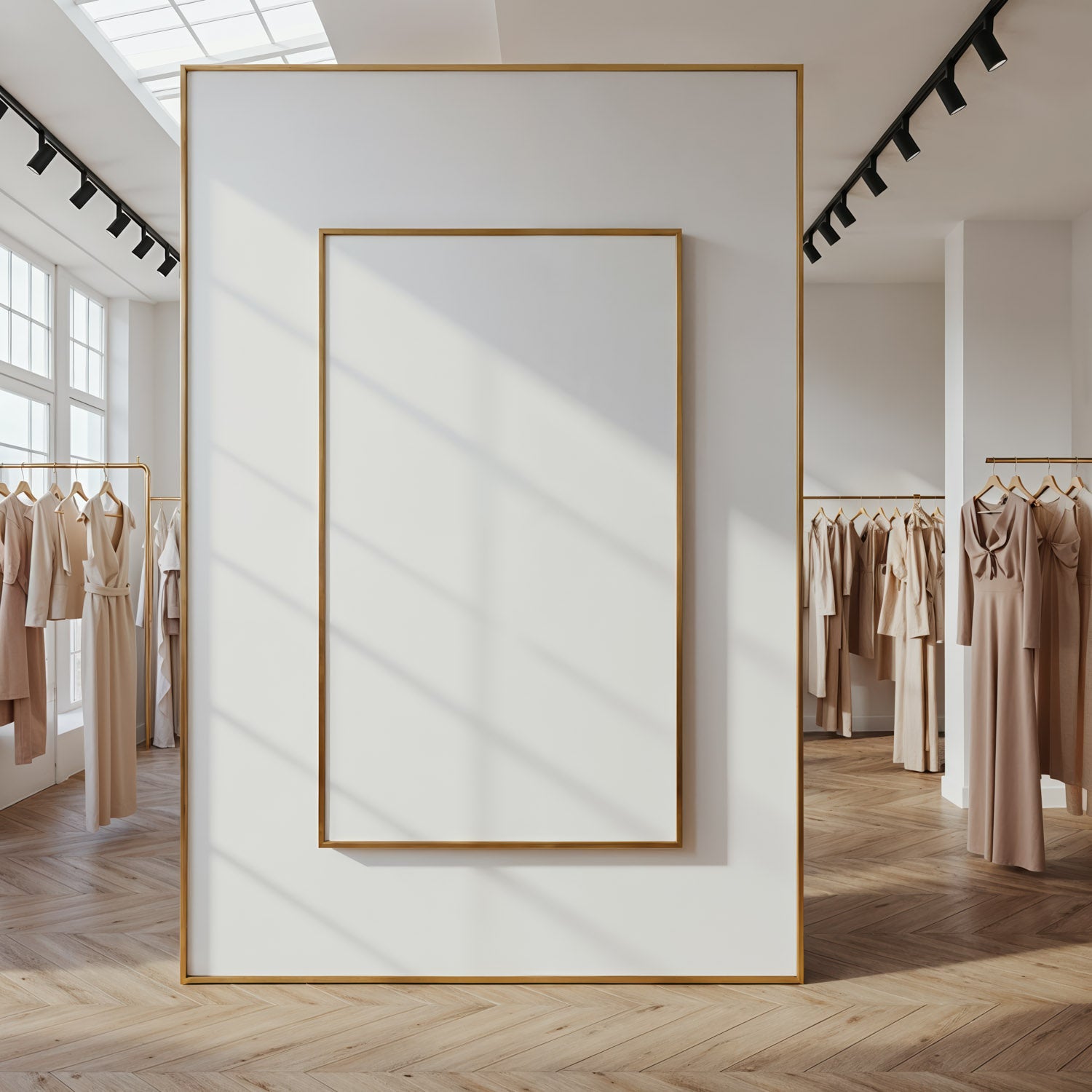 Elegant Fashion Boutique Interior with Blank Poster Frame