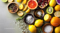 Vibrant Citrus and Summer Fruits with Herb and Salt Garnishes
