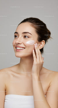 Elegant Woman Applying Skincare Cream for Radiant Skin