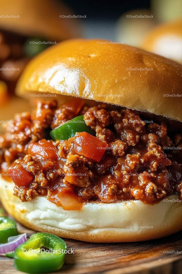 Savory Beef Chili Sandwich in Fresh Hamburger Bun