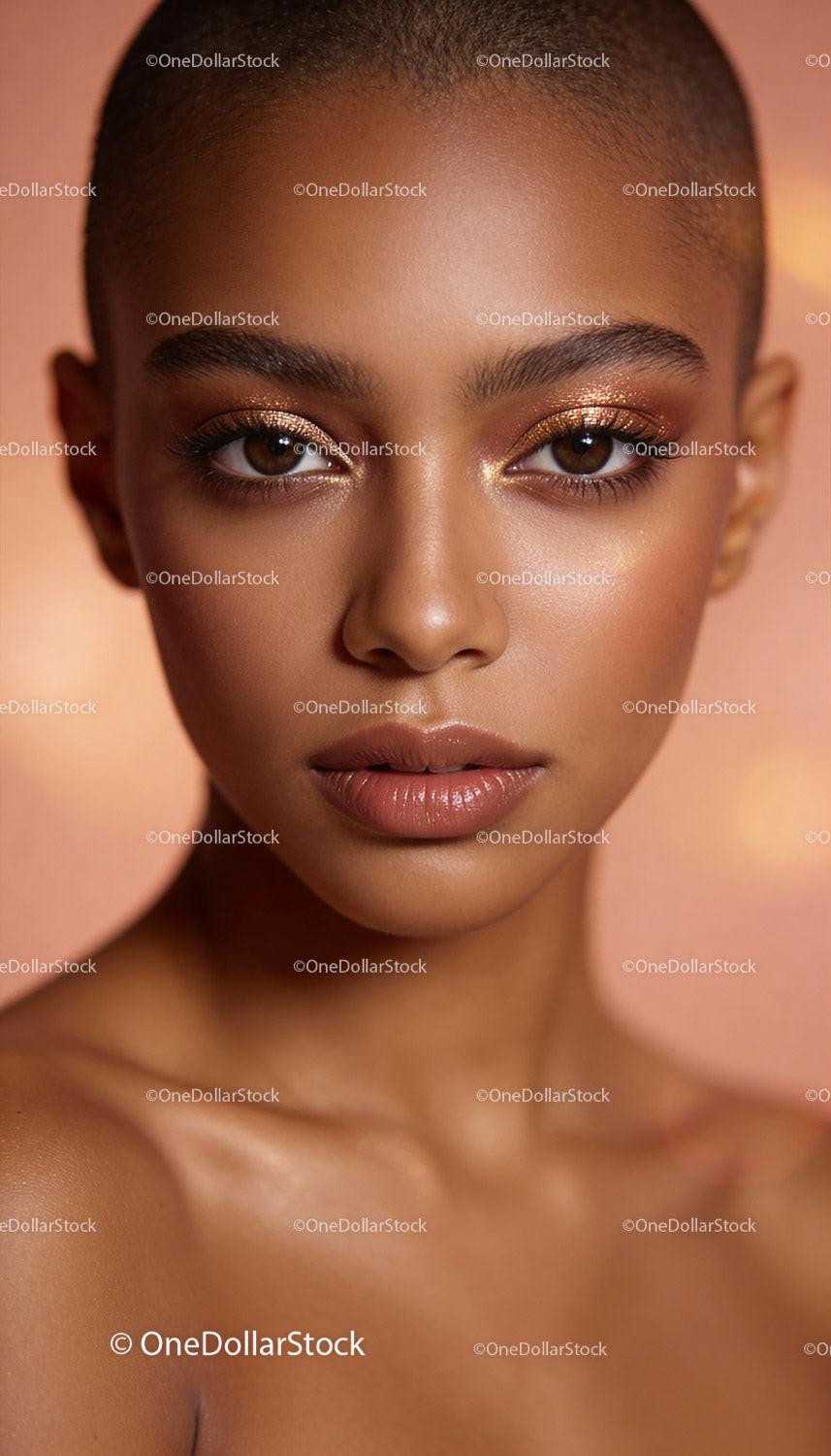 Closeup of young woman with glowing makeup and radiant skin