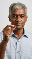 Mature Indian Man Smiling and Holding Raspberry for Healthy Lifestyle