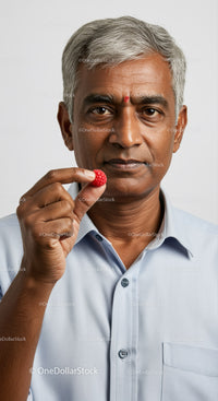 Mature Indian Man Smiling and Holding Raspberry for Healthy Lifestyle