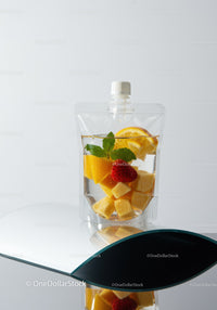 Fresh fruit infused water in a transparent pouch
