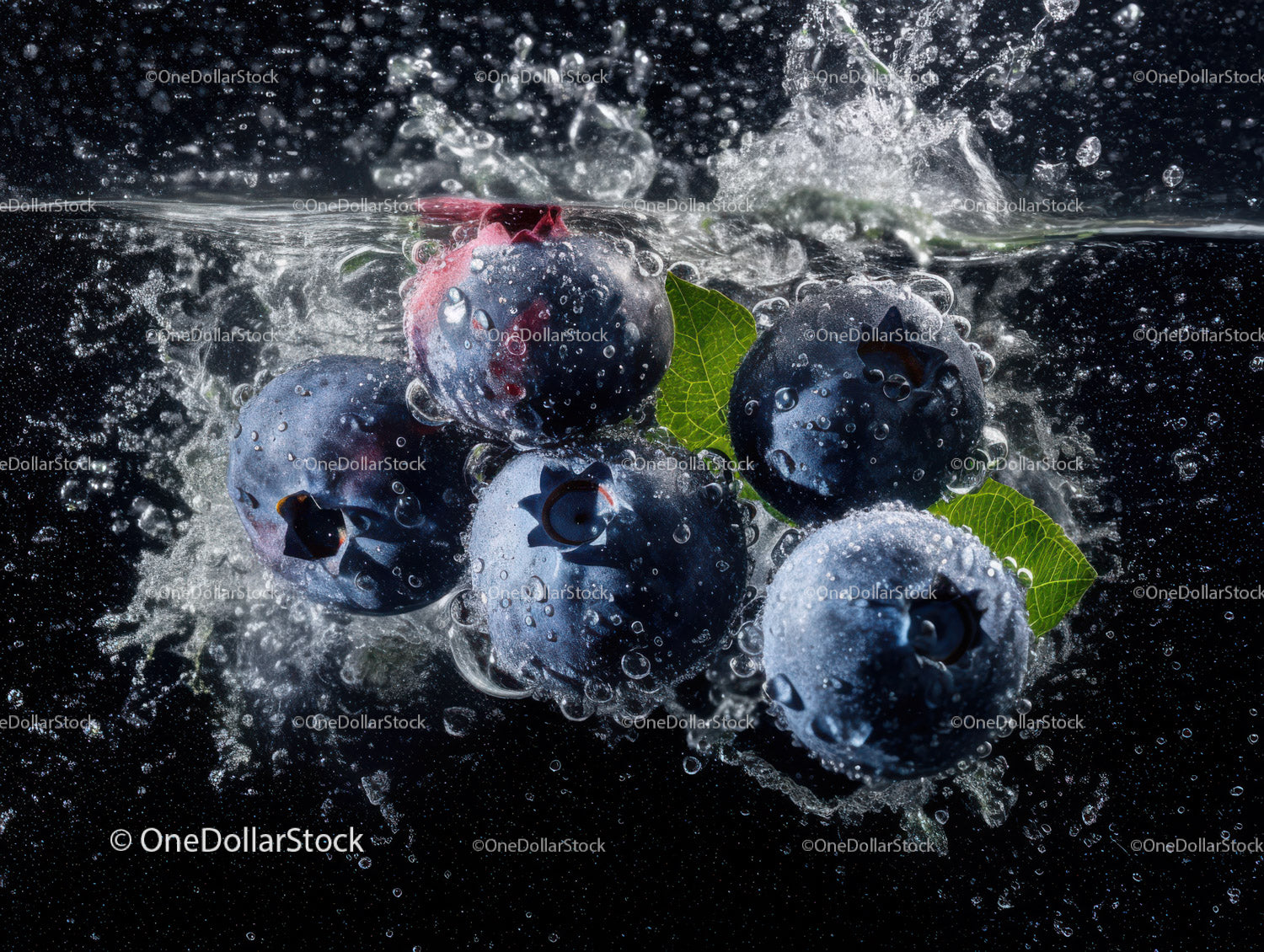 Fresh Blueberries Splashing in Water with Vibrant Dark Background