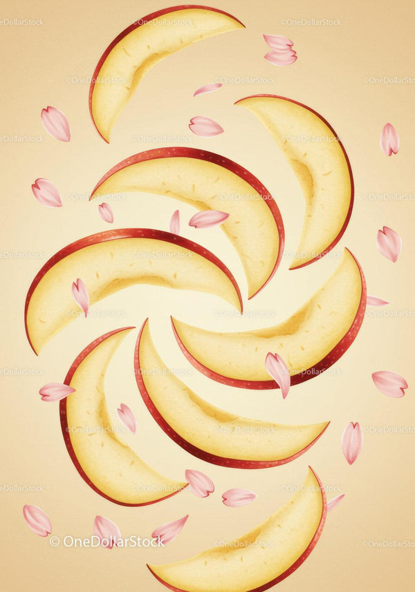 Red apple slices arranged with delicate pink petals