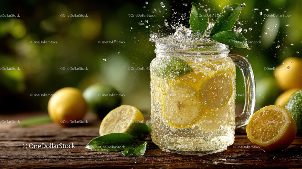 Cool Lemonade in Mason Jar with Fresh Lemons and Mint (17 Images)