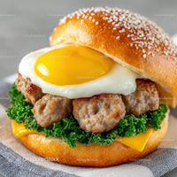 Savory Chicken Sandwich with Fried Egg Lettuce and Cheese on Bun
