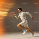 Male Athlete Sprinting Quickly in Light Sportswear