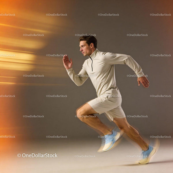Male Athlete Sprinting Quickly in Light Sportswear