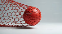 Red Soccer Ball in Goal Net with Dynamic Sports Atmosphere