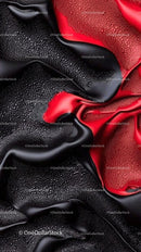 Luxurious Black and Red Abstract Fabric with Water Droplets