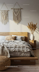 Cozy bedroom with natural decor and handcrafted accents