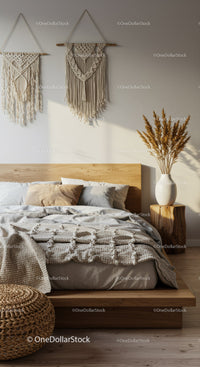 Cozy bedroom with natural decor and handcrafted accents