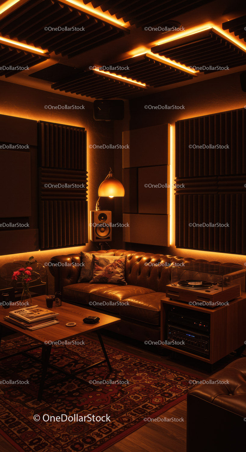 Cozy vintage living room with warm ambient lighting