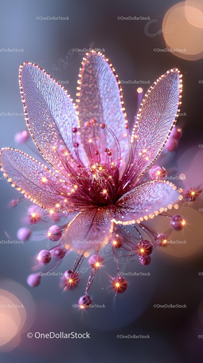 Vibrant Glowing Flower with Sparkling Petals and Bokeh Effect