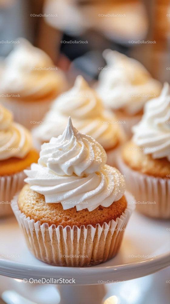 Decorative vanilla cupcake with white swirl frosting for celebrations