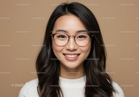 Young Woman with Glasses Smiling Portrait in Neutral Background