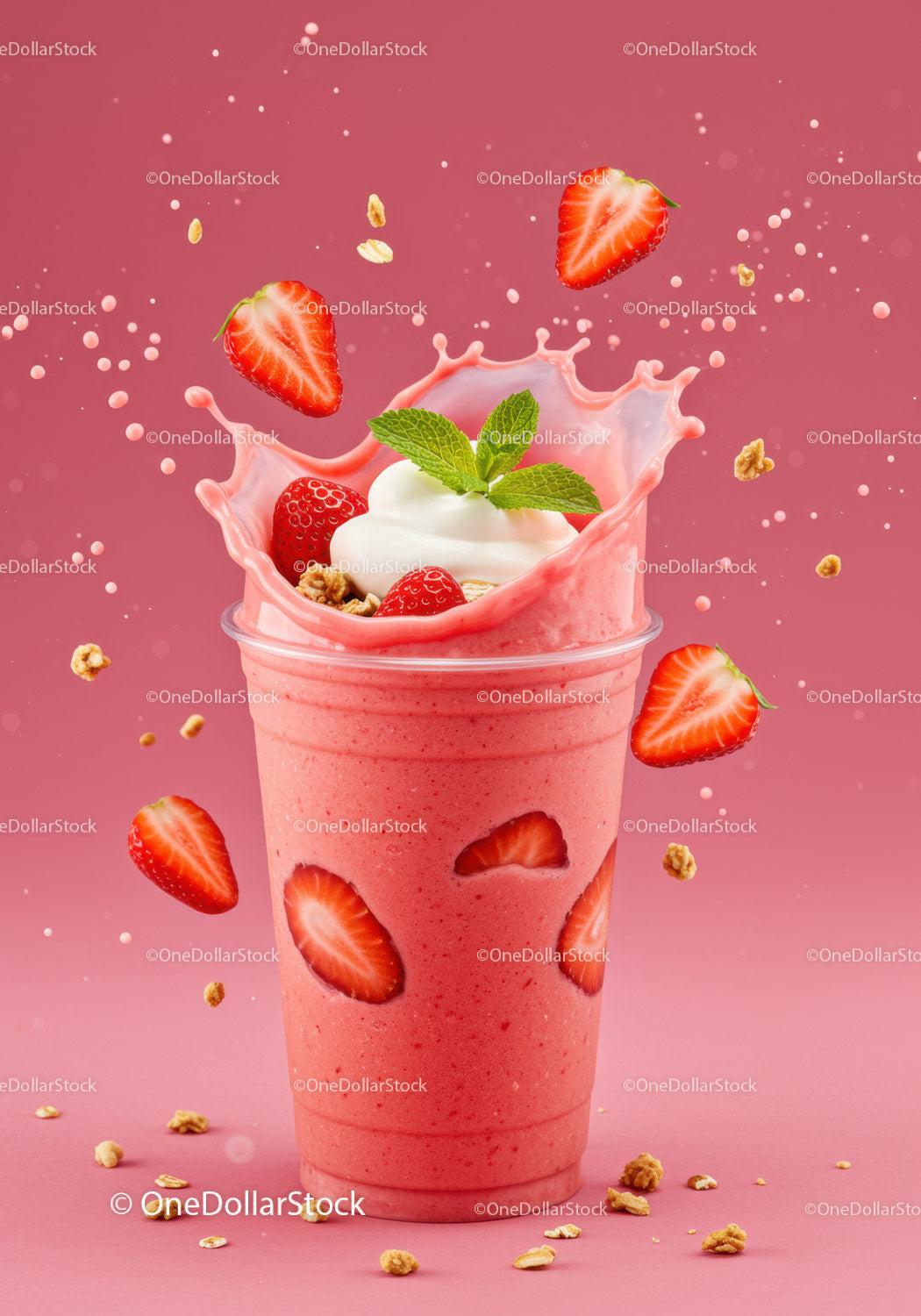 Refreshing Strawberry Smoothie with Yogurt and Granola Splash