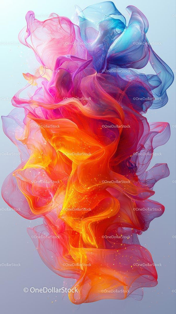 Vibrant Abstract Smoke Swirls in Bright Orange Pink and Blue