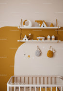 Cute Baby Nursery with Wooden Toys and Wall Hanging Decor