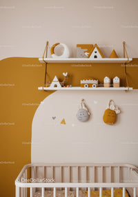 Cute Baby Nursery with Wooden Toys and Wall Hanging Decor