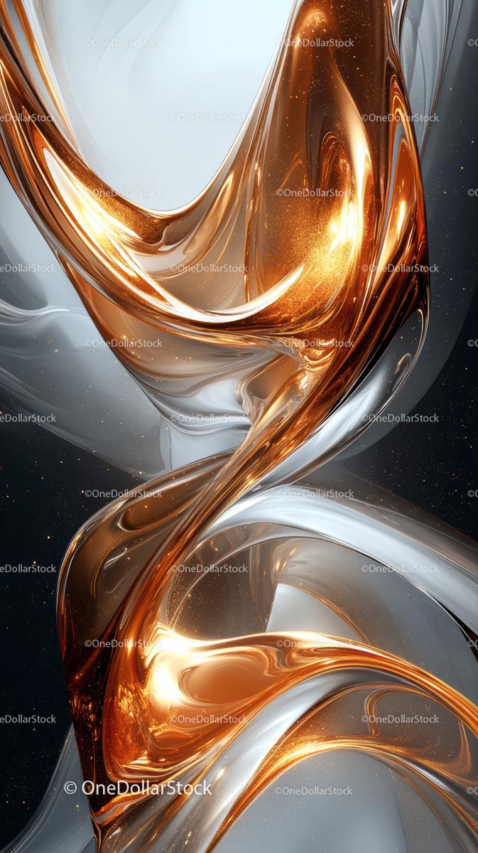 Dynamic Abstract Metallic Swirl in Copper and Silver Tones