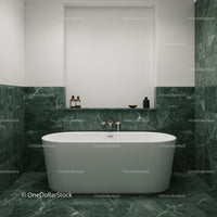 Elegant Modern Bathroom with Green Marble Wall and Freestanding Bathtub