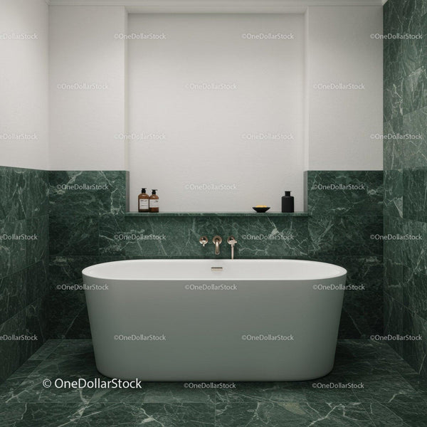 Elegant Modern Bathroom with Green Marble Wall and Freestanding Bathtub