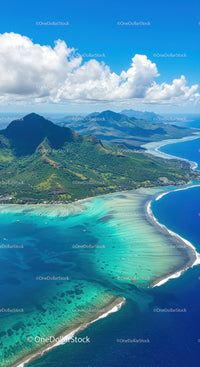 Tropical Island with Crystal Clear Waters and Lush Green Mountains