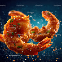 Crispy Fried Shrimp with Garnish in Dynamic Action Shot