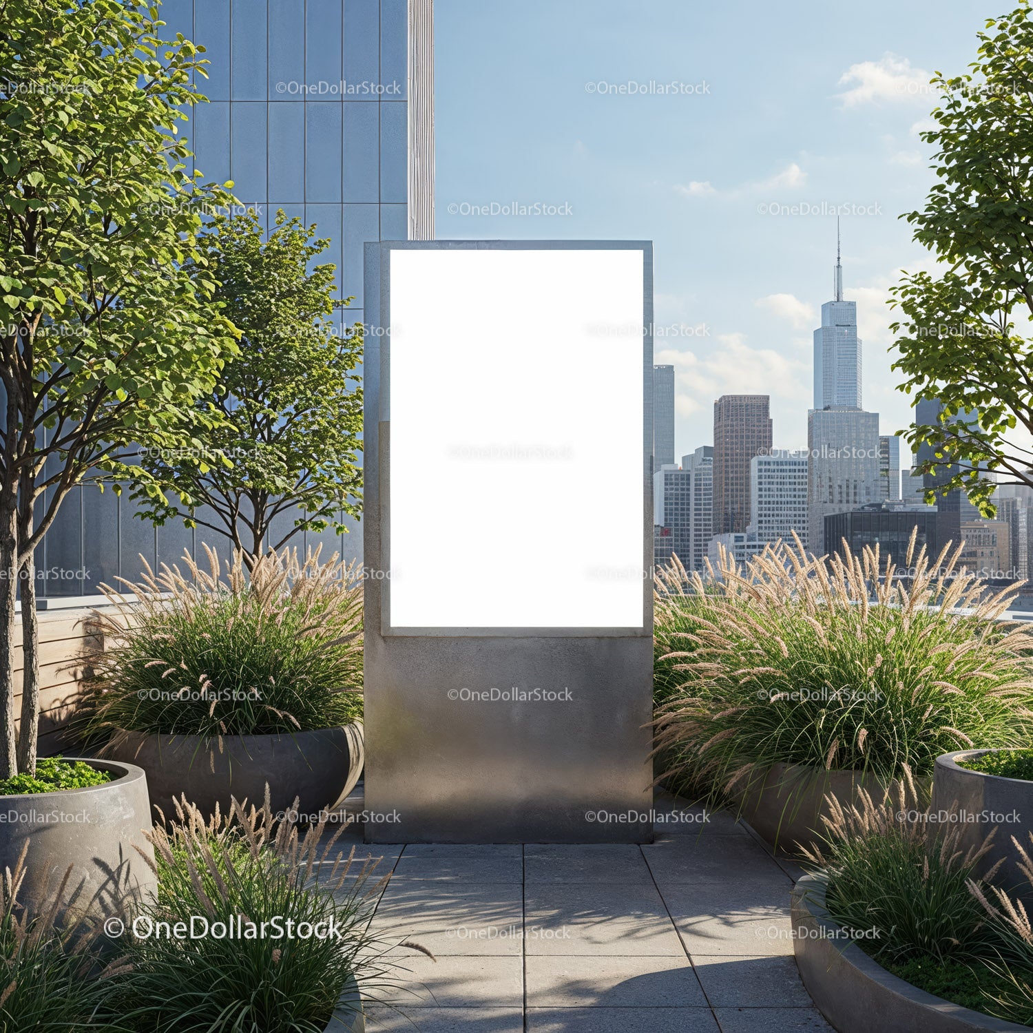 Urban rooftop with blank advertising billboard display