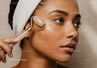 Close Up of a Woman Using a Facial Roller for Skin Rejuvenation