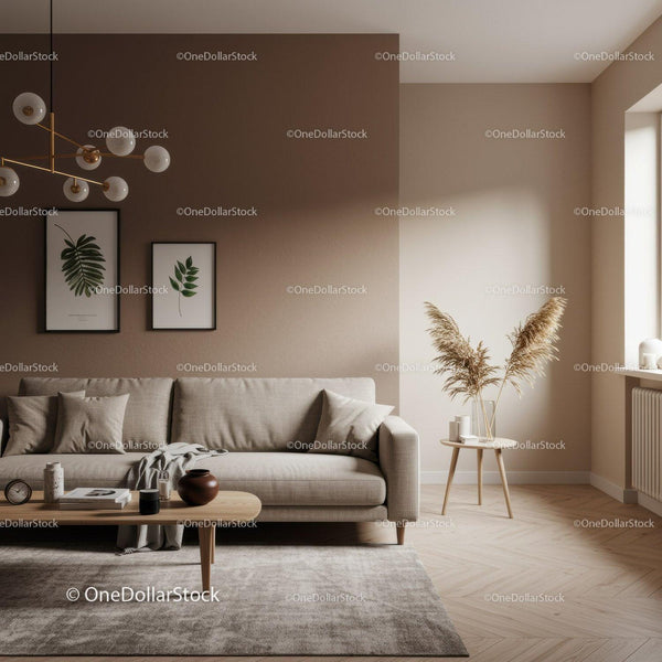 Modern Living Room with Beige Walls and Cozy Sofas for Home Decor