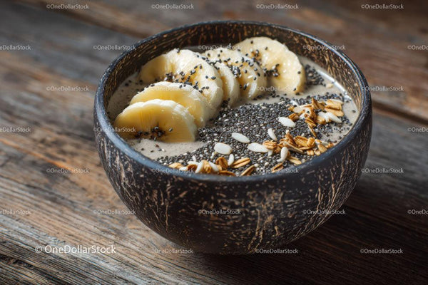 Smoothie bowl z bananem, nasionami chia, orzechami i płatkami owsianymi