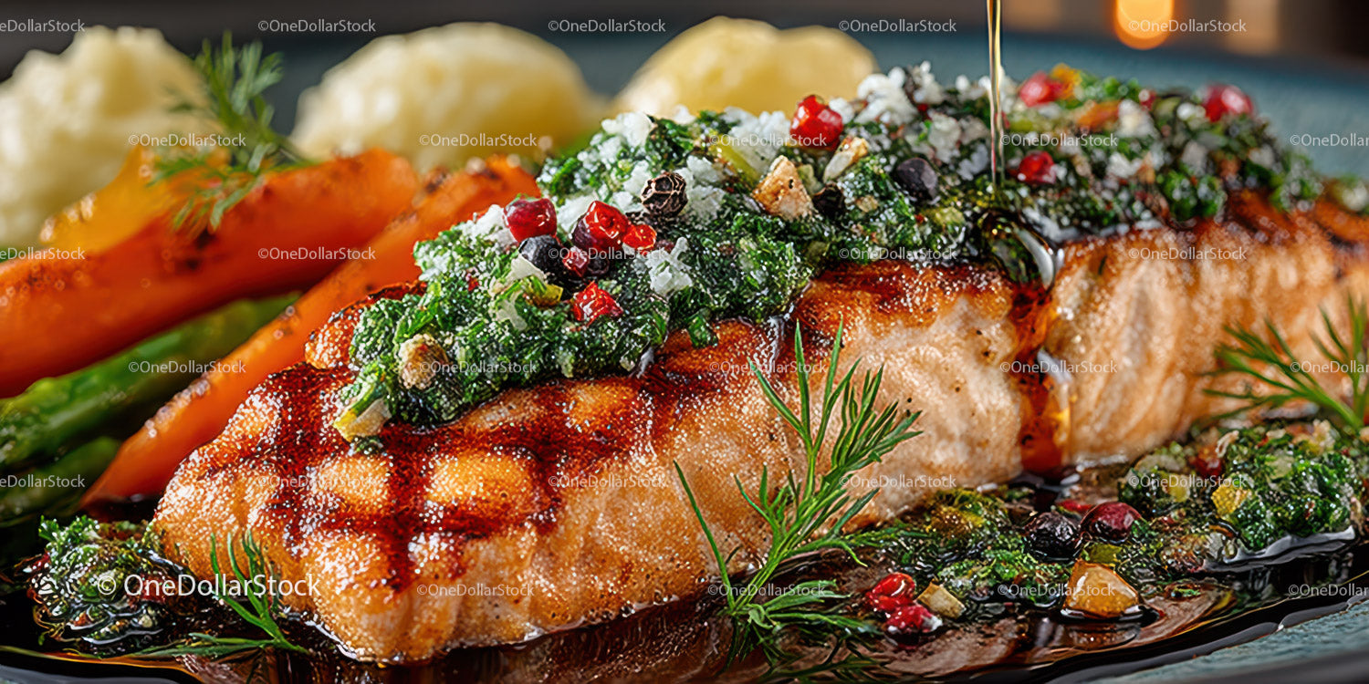 Gourmet Grilled Salmon with Fresh Herbs and Vegetables