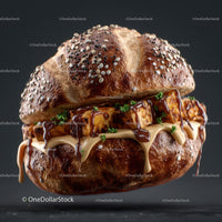 Gourmet Burger with Melted Cheese and Drizzling Sauce