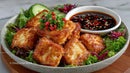 Crispy Tofu with Vegetable Garnish and Soy Dipping Sauce